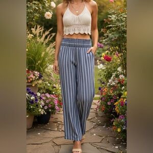 Coastal Boho/Vacation/ Resortwear/Linen Blend Wide Leg Pants | Boho Summer